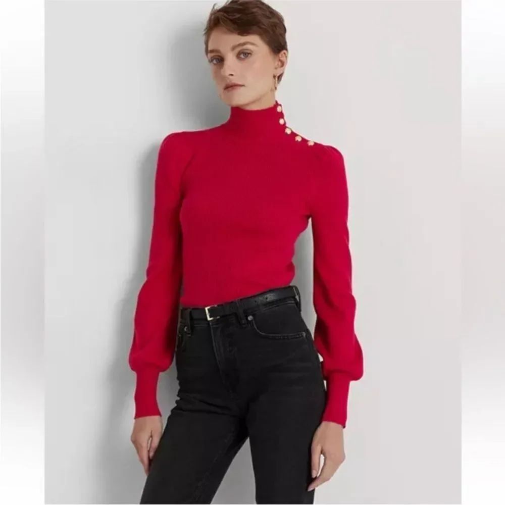 Ralph Lauren black label Red Turtleneck Sweater with Button Detail, S - Picture 4 of 14